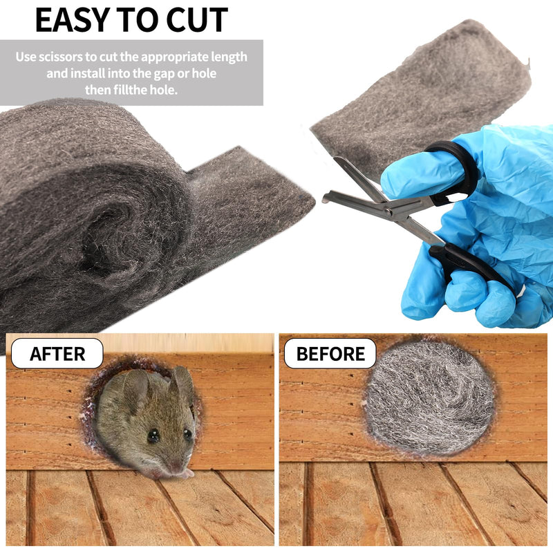 4 rolls of mice 000 steel wool, 16 m, effective steel wool against mice, holes, wall, cracks, rodent stop, mouse repellent, steel wool for home, garage and garden.