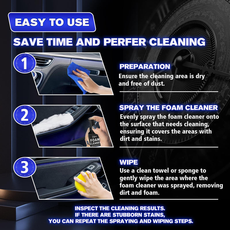 Multifunctional Foam Cleaner for Car - Car Interior Cleaner & Deep Stain Remover for Home, Car Seat Cleaner, Powerful Foam Removes Dirt and Stains from Fabric and Carpets - 5oz / 150ml