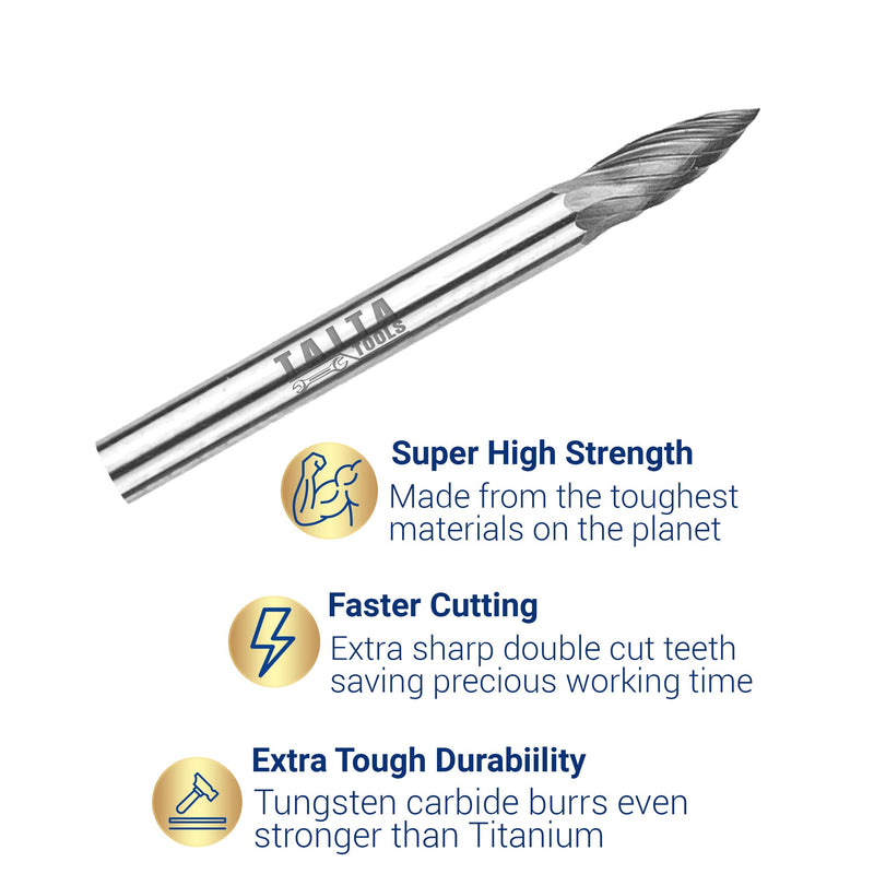 20PC Carbide Double/Single Cut Burr Set - 3mm Shank, Rotary Tool Cutting Bits - Accessories for Dremel, Fordom, Flex Shaft, Dewalt and Multitools - for Wood Carving, Metal Working and Engraving.