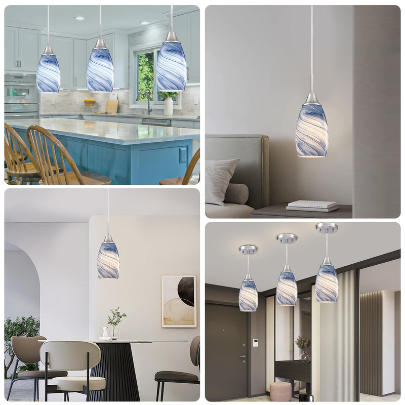 Mini Glass Pendant Light 1Pack Dark Blue Marble Art Glass Pendant Lights Kitchen Island Brushed Nickel Finish Hanging Light for Kitchen Over Sink,Dining Room,Foyer,Hallway 1-Pack