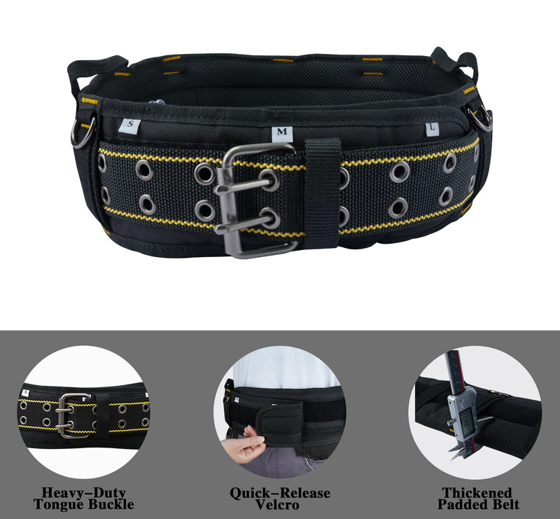 MELOTOUGH Padded Tool Belt for Men with handle strap, Heavy Duty Work Belt with D ring, Adjustable Waist 36"-47" for Electrician (Work Belt Suspenders Not Included) 4 D-rings Hook