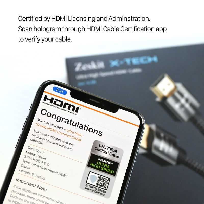 Zeskit X-Tech 48Gbps Ultra High Speed HDMI Cable 10ft, 8K60 4K120 144Hz eARC HDR HDCP 2.2 2.3 Compatible with Dolby Vision Apple TV 4K Roku Sony LG Samsung Xbox Series X RTX 3080 PS4 PS5 10 ft