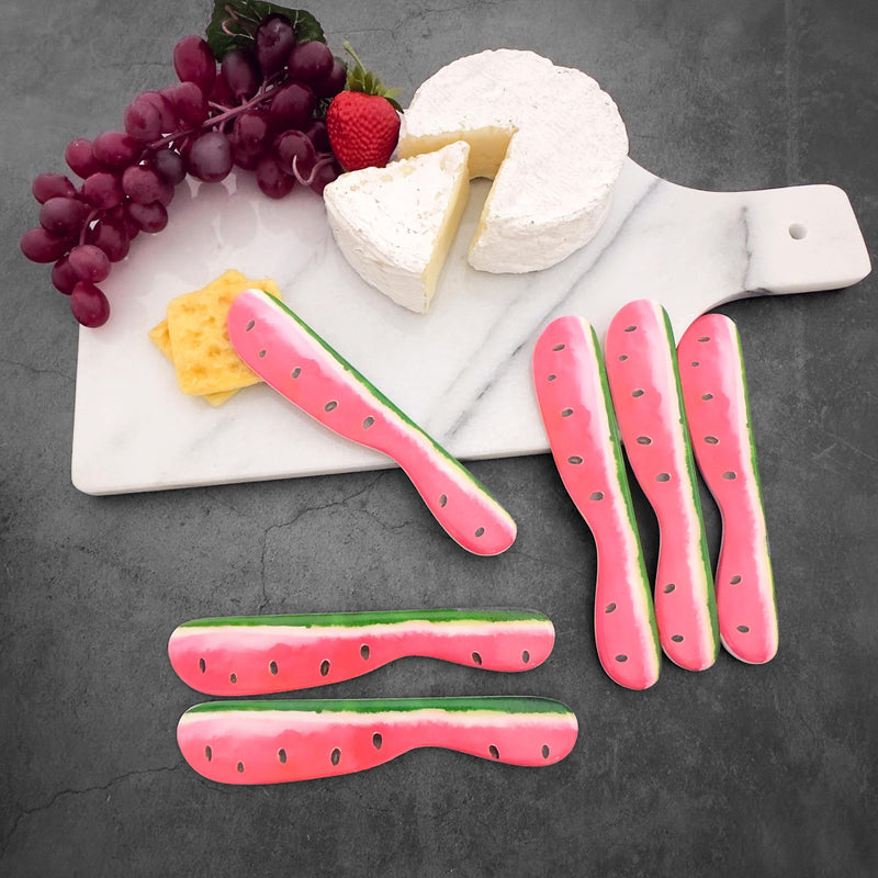 UPware Watermelon Cheese Spreader Set, Melamine Multipurpose Butter Spreaders for Cream, Cheese, Jelly, Mayo, Frosting, and Sandwich, Red, 6 Inch, Set of 6