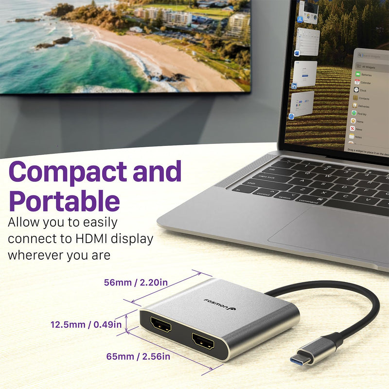 Fosmon USB C to HDMI Adapter (4k@60Hz), Dual HDMI Output with Aluminum Body, USB C Extender compatible with MacBook Pro/Air, iPhone15 Pro max, Dell, Lenovo, Samsung Galaxy