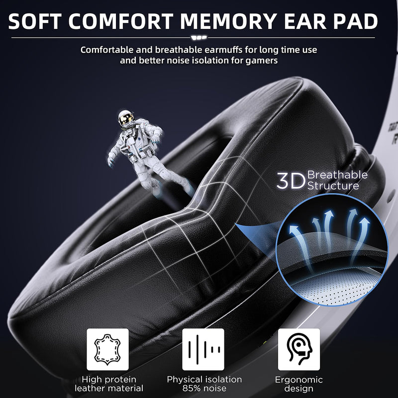 Wireless Gaming Headset for PC, PS5, PS4, 2.4 Ghz USB & Type-C Gaming Headphones with Microphone, 30H Battery Bluetooth Headphones for Switch, Laptop, Mobile, Mac