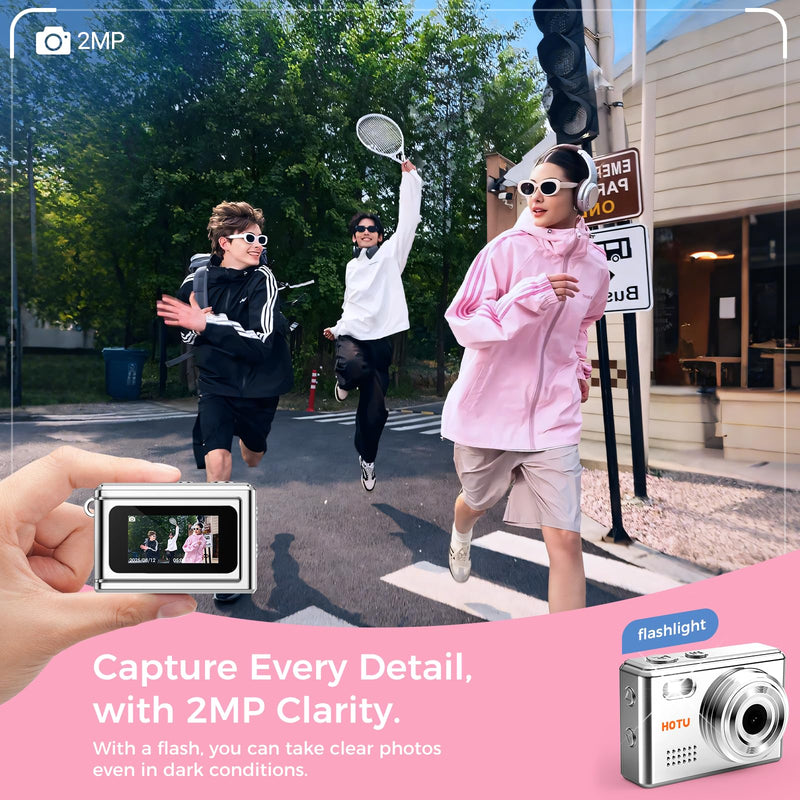Mini Keychain Digital Camera, Y2K Pocket-Size Mini Camera, 2MP 1080P SmallCamera with 32GB Card, Video Recorder with Long Battery Life for Travel, Party and Vlog (Silver) Silver