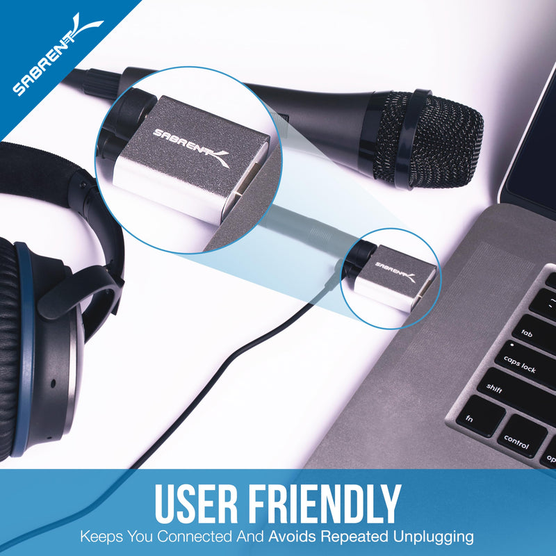 Sabrent Aluminum USB External Stereo Sound Adapter for Windows and Mac. Plug and Play No Drivers Needed. [Silver] (AU-EMAC)