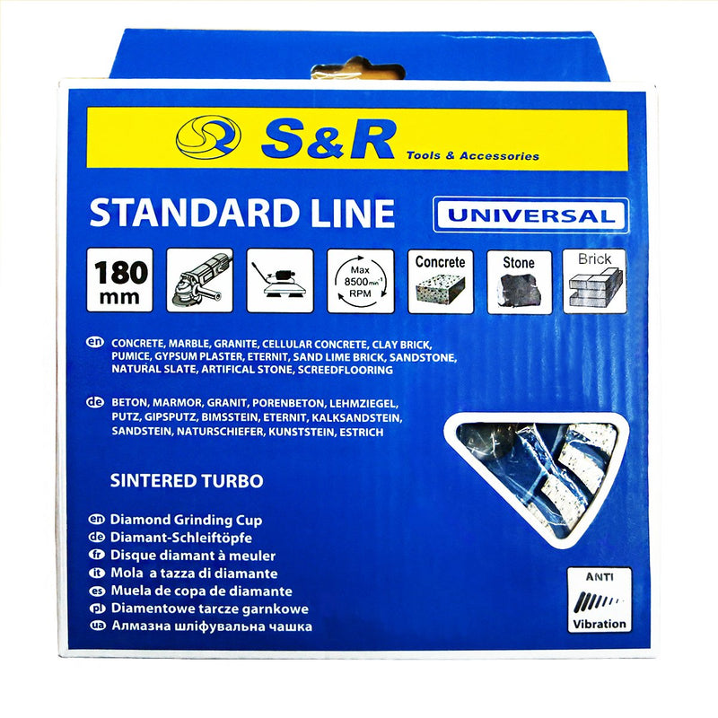 S&R diamond cup wheel in professional quality, UNIVERSAL for concrete, granite, natural stone, artificial stone, screed for angle grinders (Ø = 180 mm) Ø = 180 mm