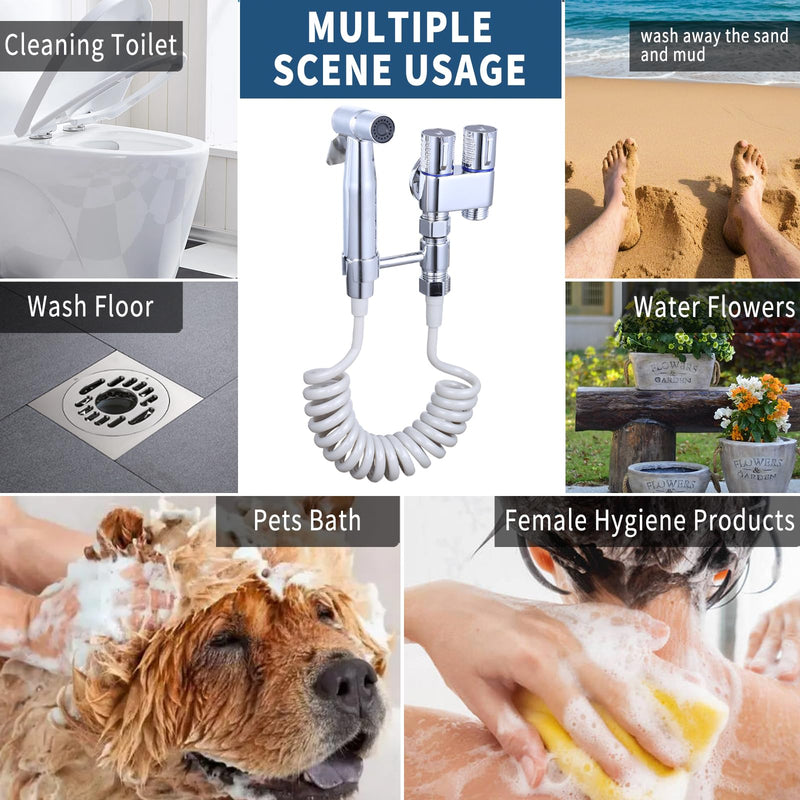 Handheld Toilet Bidet Sprayer for Toilet, Muslim Shower Bidet Toilet Hose Sprayer Kit, Jet Spray Bidet Attachment Connected to Faucet for Cloth Diaper Care and Feminine Wash (Silver) Silver