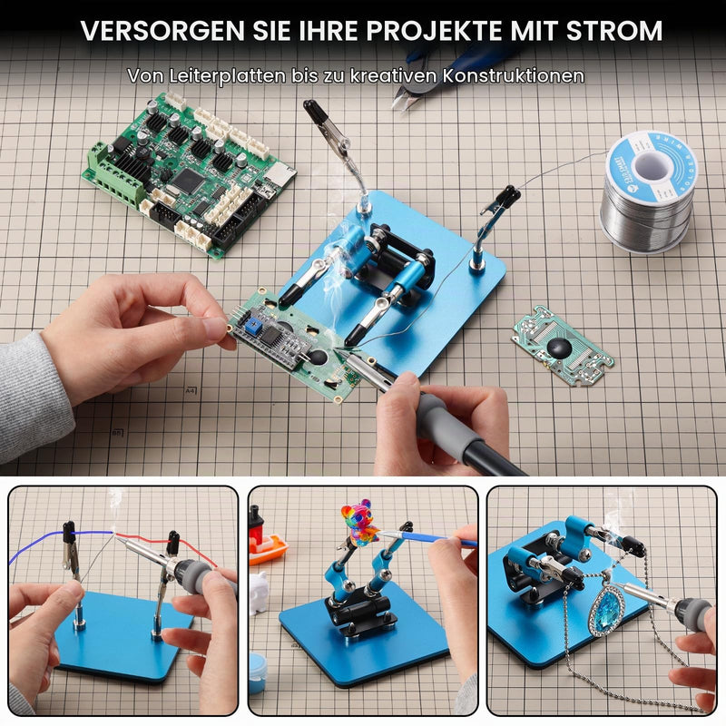 SainSmart Soldering Aid Hands, 360° Adjustable Magnetic Arms | Compact 3.9 x 3.9 inch steel base, mini soldering station, magnetic auxiliary arms, secure hold, 2 adjustable arms