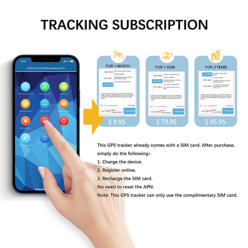 Winnes GPS Tracker for Vehicles 4G Mini Real-time Tracking Device Magnetic Hidden Locator Long Distance Global Positioning for Car Motorcycle Kids Elderly Dog Cat Luggage,Subscription Required 4G TK903(Battery 1500mah)