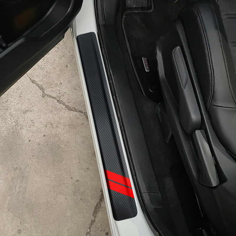 Door Sill Protector for Dodge Charger Challenger Durango Accessories Car Door Entry Guard Sill Protector with Plastic Scraper Carbon Fiber Leather Threshold Stickers（Red, 4PCS） Red