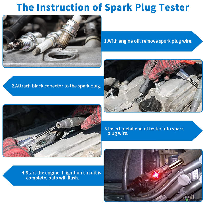 Inline Spark Tester Engine Ignition - SAN AUSTIN Small Engine Plug Ignition Straight Boot Tester Light, Spark Plug Coil Diagnostic Detector Tool (1 Pack) 1 Pack