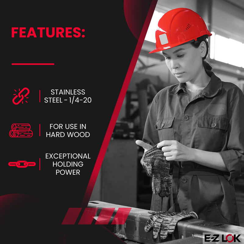 E-Z LOK 400-4-CR Thread Installation Kit for Hard Wood Stainless Steel Threaded Inserts 1/4-20 (6), Drill, Installation Tool