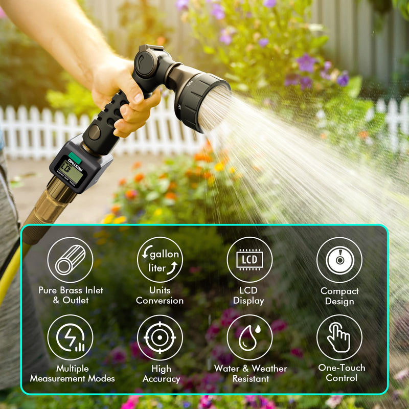 [2 Pack] RESTMO Water Flow Meter, Pure Brass Inlet & Outlet | 4 Measure Modes | Display Gallon/Liter Usage and Flow Rate | Ideal to Outdoor Garden Hose, Lawn Sprinkler Watering, RV Water Tank Filling Gray 2 Pack