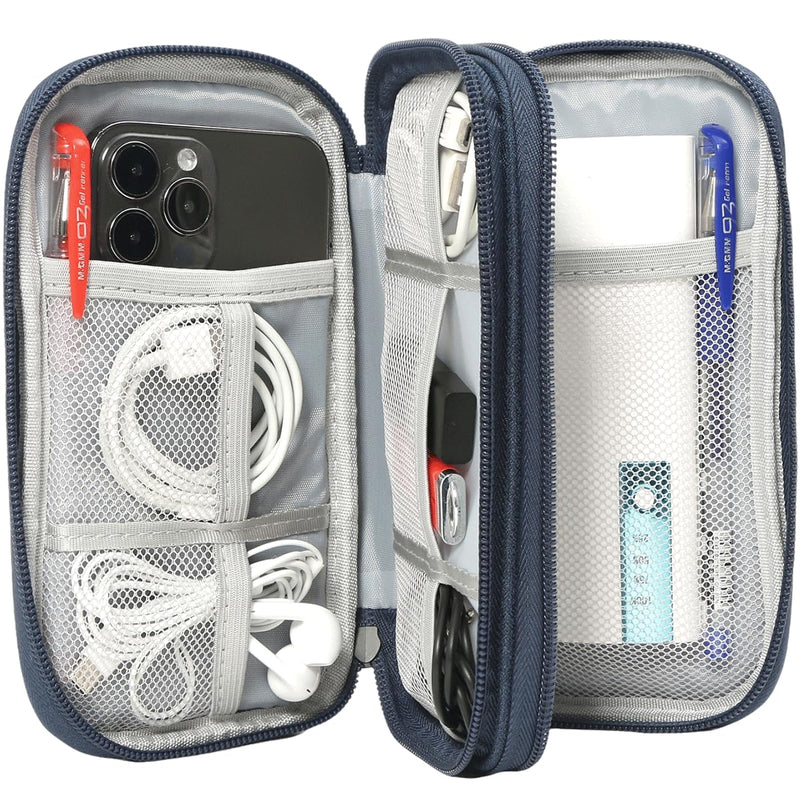 Electronic Organizer, Travel Cable Organizer Bag Pouch Electronic Accessories Carry Case Waterproof Electronic Bag for Cable, Cord, Charger, Phone, Power Bank, Earphone (Navy Blue, Medium) Navy Blue