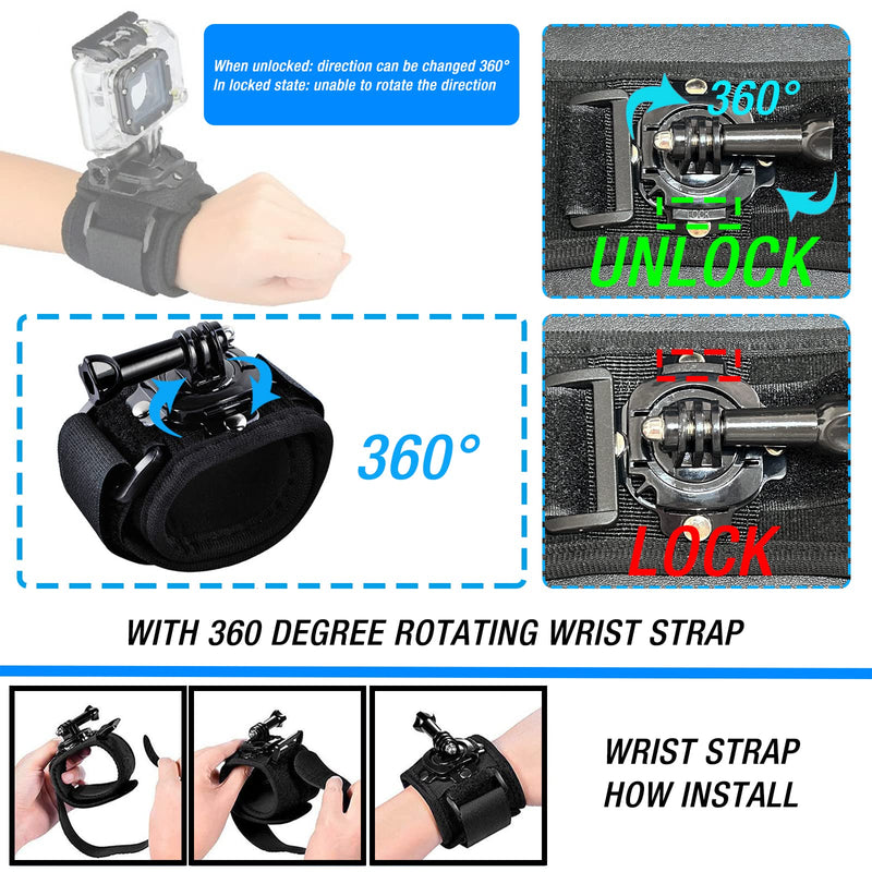 Accessories Kit for Insta360 One X3 X2 X RS R GO 2, Head Strap Mount + Chest Mount Harness + Backpack Clip Holder + 360°Rotating Wrist Strap Compatible for GoPro Hero 12 11 10 9 8 7 Chest Mount Harness for Insta360