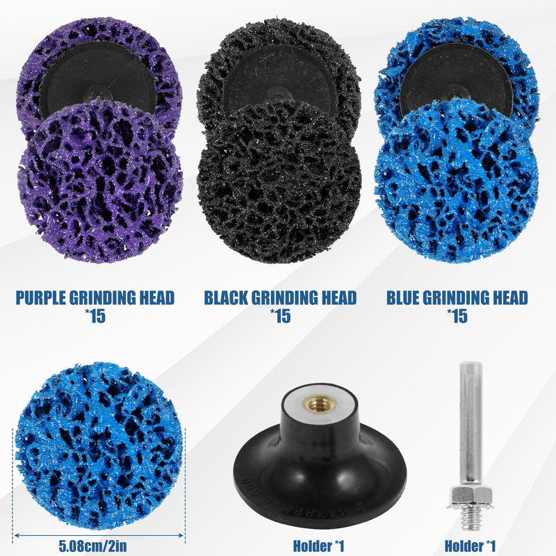 45 pieces CSD disc sanding disc 50 mm coarse grinding disc with stand purple/blue/black cleaning disc drill cleaning disc set for surface processing polishing rust removal