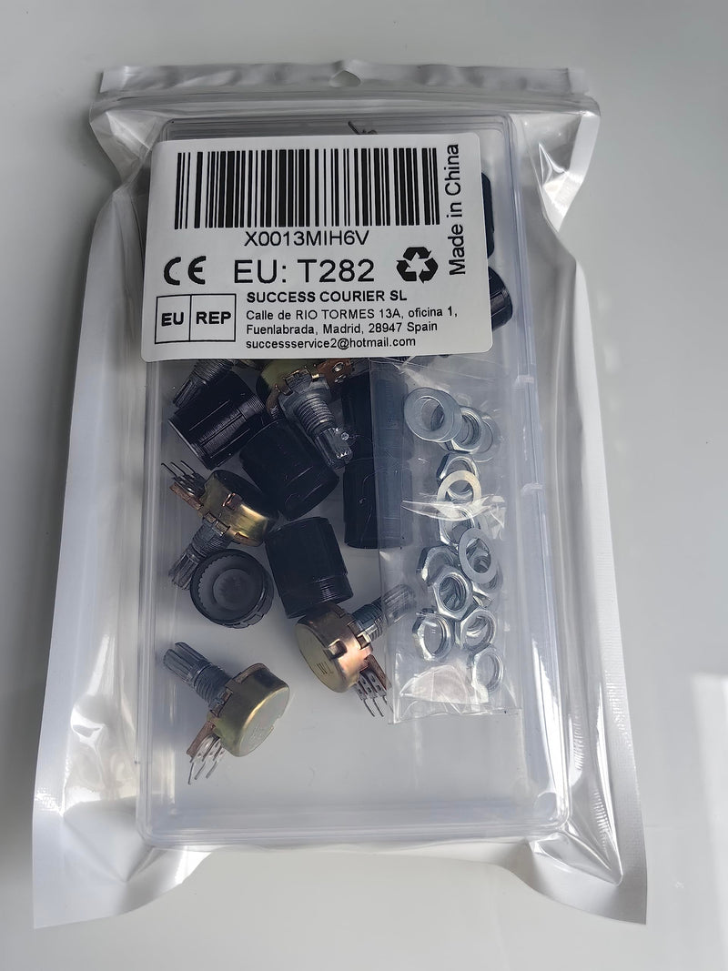 GTIWUNG 10pcs Linear Potentiometer, Potentiometer Mono Linear B10K, Single Potentiometer, WH148 3Pin Rotary Potentiometer with Nuts and Washer, Black Aluminum Alloy Rotary Knob Cap 10pcs Potentiometer B10k