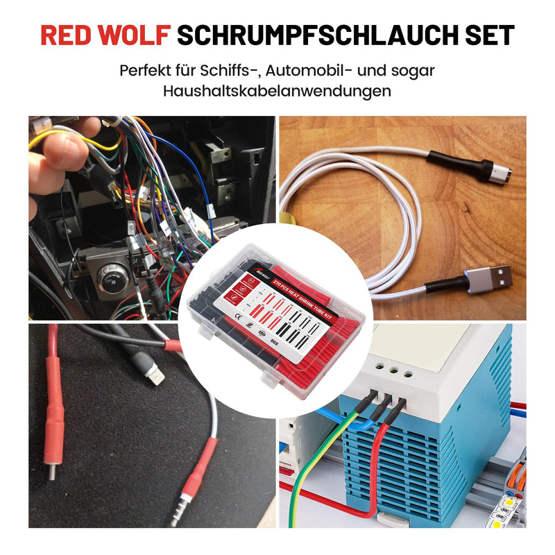 RED WOLF Heat Shrink Tube Set with Adhesive 3:1 Shrink Ratio Double Wall Heat Shrink Tube Waterproof Heat Shrink Tube Red & Black 270 Pieces