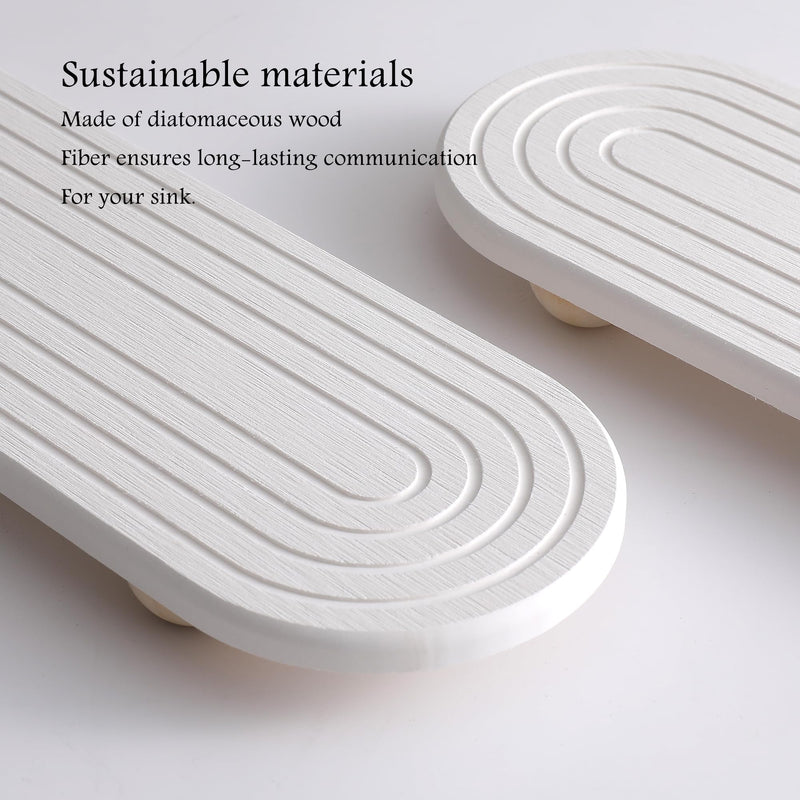 2PCS Water Absorbing Stone Tray for Sink, Quick Drying Diatomite Bathroom Tray Countertop, Stone Drying Mat for Kitchen Counter Faucet, Soap Dish Dispenser Vanity Organizer, White-11.8" x 4" White3