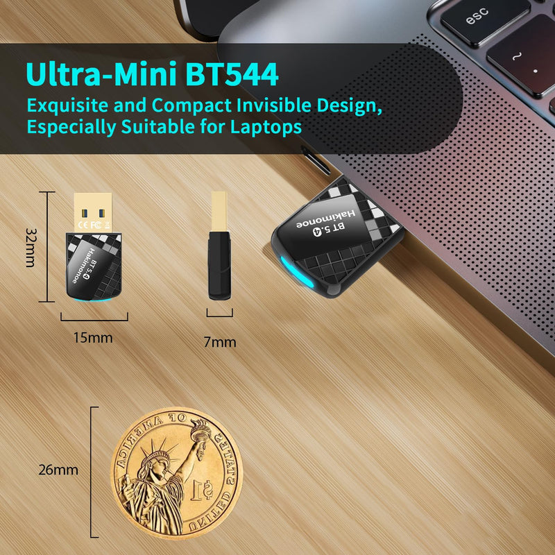 USB Bluetooth 5.4 Adapter Dongle for PC, Plug n Play for Laptop Desktop Windows 11 10 8.1, Wireless Multiple Connection Bluetooth Headphone Headset Speaker Keyboard Mouse Printer Controller