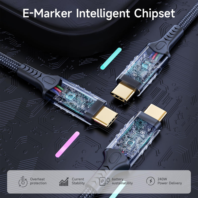 long usb c to usb c cable 10ft/3 M Compatible With Thunderbolt 4/3,usb4 cable 40gbps data,type c 240W fast charging,8K/4K HD Video for Monitor,usbc male to male apply to Laptop,Hub,Tablet,Smartphone. 10 ft