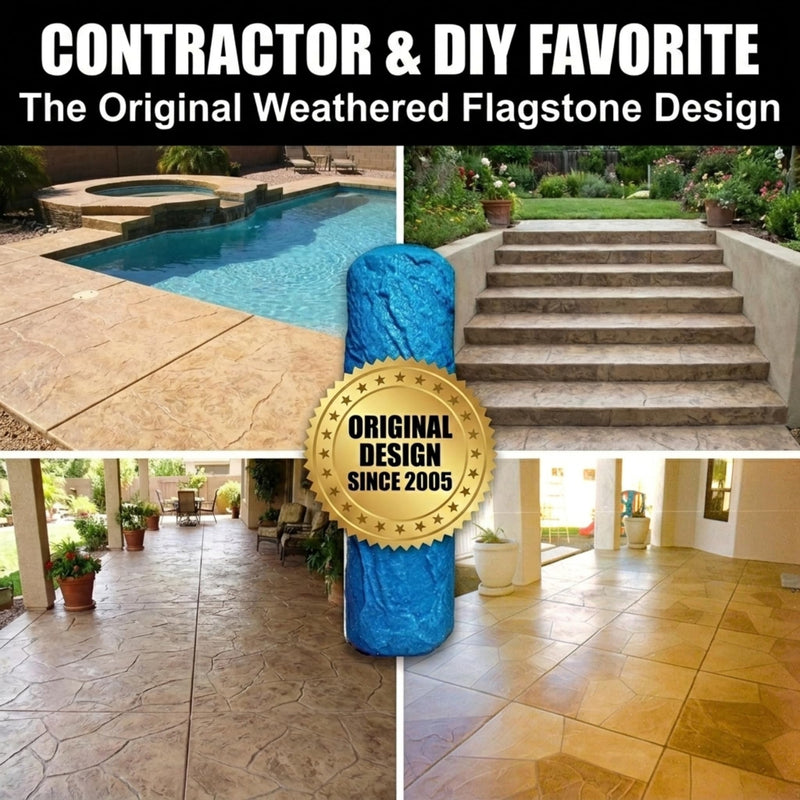 The Original Weathered Flagstone, Concrete Roller Stamp, Stone Texture Roller, Concrete Roller Stamp, and Masonry Form, for decorative concrete patios, driveways, walkways, water features, etc. by SBC WeatheredFlagstone