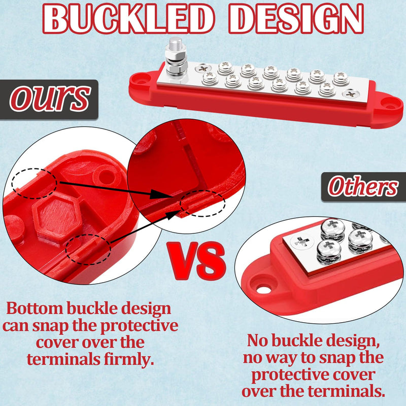 12V Power Distribution Block 150A 1/4" Stud Bus Bar Marine with 2PCS Silicone Terminal Covers, 2PCS Copper Lugs and Ring Terminals for Car and Boat (Black+Red) Q-078