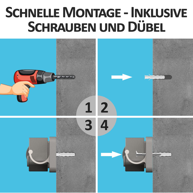 Space-saving tool holder for the wall - aluminum profile with 4 individually positionable brackets and 5 hooks [for brooms, garden tools, tools] - ideal in garage, workshop and garden 1