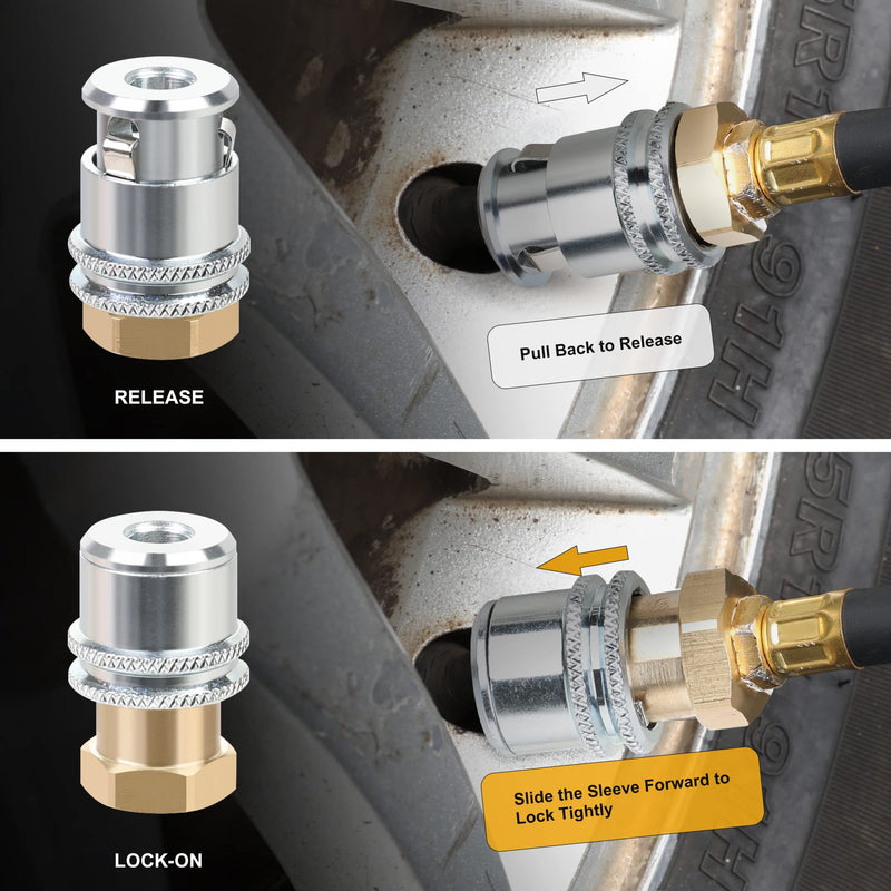 Hromee Lock On Air Chuck, Heavy Duty Closed Flow Tire Chuck, 1/4" FNPT for Tire Inflator and Standard Bore Valve Stem Quick Connector