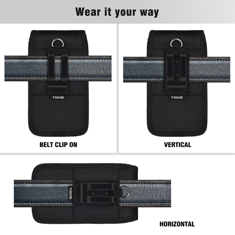 ykooe Dual Phone Holster Case with Belt Clip for Two Phones, for All iPhone Pro Max Plus (15 14 13 12 11), XS Max, Galaxy S24 S23 S22 S21 Plus/Ultra/Fe, Black -XL