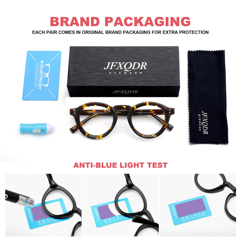 Round Blue Light Blocking Glasses, Retro Computer Gaming Eyeglasses Anti Eyestrain & UV RF6209 Tortoise