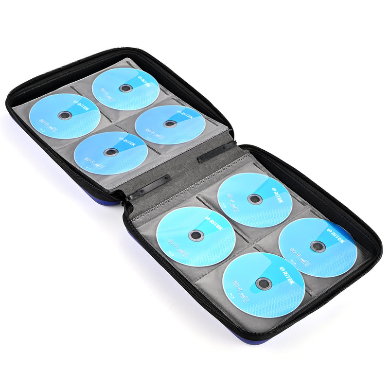alavisxf xx CD Case, 192 Capacity EVA Protective Blu-ray DVD Case Portable Zipper CD Case Holder Disc Storage Organizer Wallet Bag for Car Home Travel (192 Capacity, Blue192)