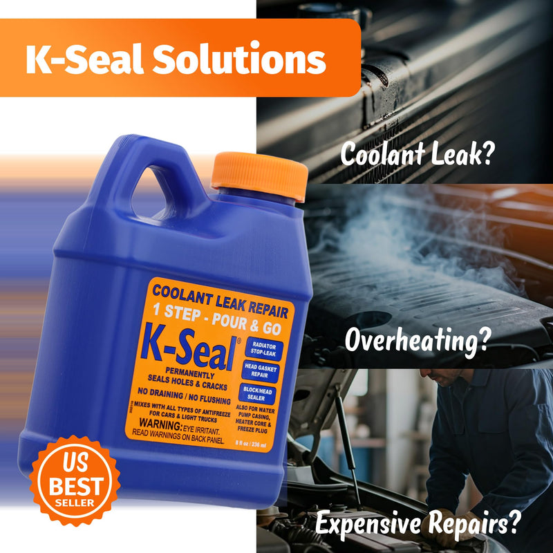 K-Seal ST5501 Multi-Purpose One Step Permanent Coolant Leak Repair, 8oz, Pour and Go, Mixes with All Antifreeze, No Flushing Required