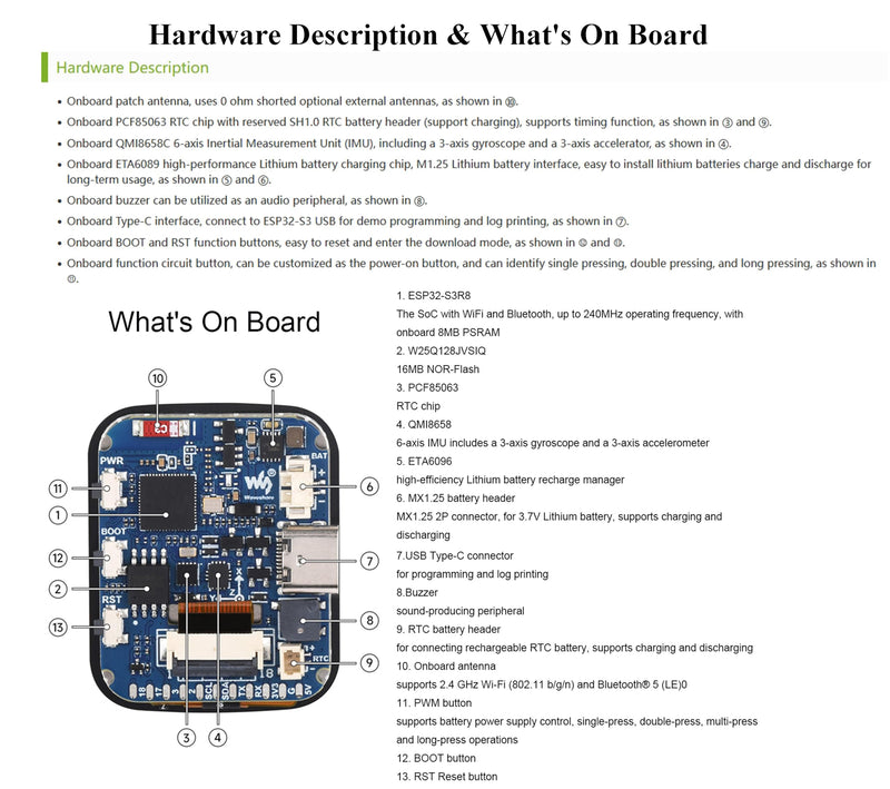 ESP32-S3 1.69inch Touch Display Development Board, 240×280 Pixels, 262K Color, Micro LCD Display with ESP32-S3, Accelerometer and Gyroscope Sensor ESP32-S3 1.69inch Touch Display