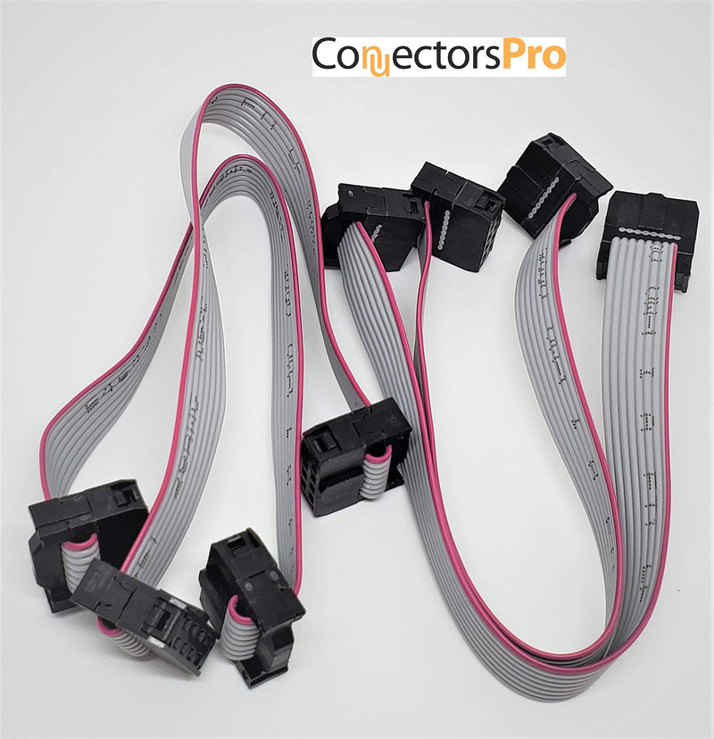 Pc Accessories 8 Inces 20cm Length 2x4 8P IDC 4-Pack Silver Flat Ribbon Cable with Black 2.54mm FC Dual Row Female to Female Connectors (8P-20cm-4PK)