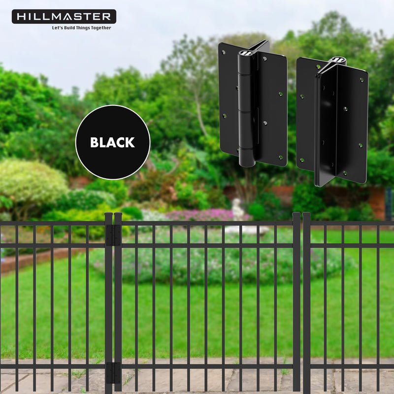 5-3/4" Self Closing Aluminum Gate Hinges for Metal Pool Gates,Heavy Duty Fence Door Hinges with Adjustable Tension for Vinyl Fence,Legged Hinges for Indoor Outdoor,Gate Hardware,2Pack,Matte Black