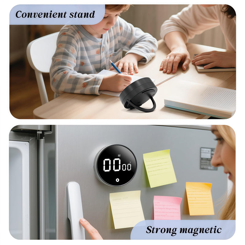 2Pcs Digital Kitchen Timer - Magnetic 199-Minute Countdown Countup Timer with Large LED Display,Volume Adjustable, Visual timers for Cooking,Gym,Meeting,Classroom,Study,Work,Outdoor Activities,Black Black-2pcs