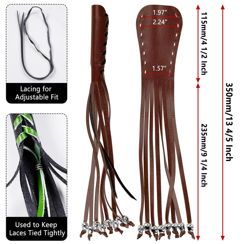 2 PCS Faux Leather Motorcycle Lever Covers with Fringes, Motorcycle Brake Clutch Lever Covers Grip Tassels Motorcycle Handlebar Handle Grip Covers, Fringed Leather Lever Covers Wraps with Skulls Brown & Black Laces*1 & Brown Laces*1