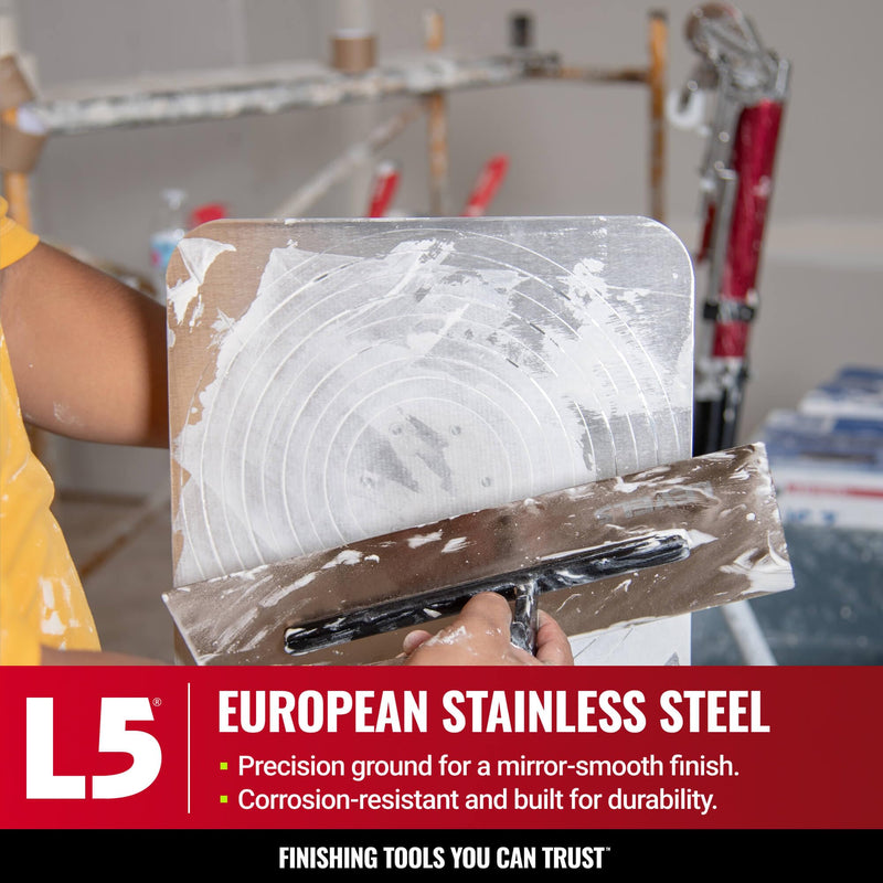 LEVEL5 12" x 4.75" 0.7 MM Flat Drywall Trowel | Triple-Hardened Stainless Steel, High-Impact Handle | Sheetrock Gyprock Wall-Board Plasterboard | 4-961 12"
