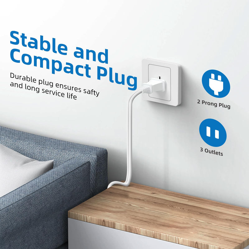 TiFFCOFiO Indoor Extension Cord, 2 Prong 25 Feet Extension Cord, 3 Polarized Outlets with Safety Slide Windows,13A/1625W, 16 AWG, 2 Packs (25FT 2 Pack) 25FT 2 Packs