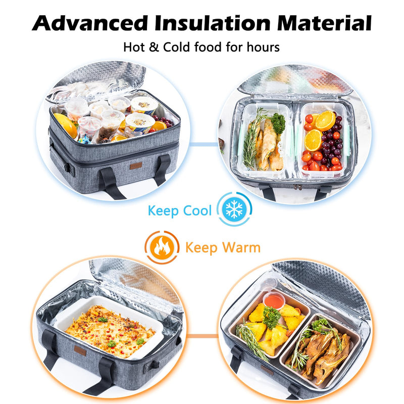 BAGSPRITE Expandable Insulated Casserole Carrier for Hot or Cold Food, Casserole Dish Carrying Case,Thermal Lasanga Lugger Tote for Pockluck, Parties, Picnic, Fits 9" x 13" Baking Dish, Grey Expandable Double Layers