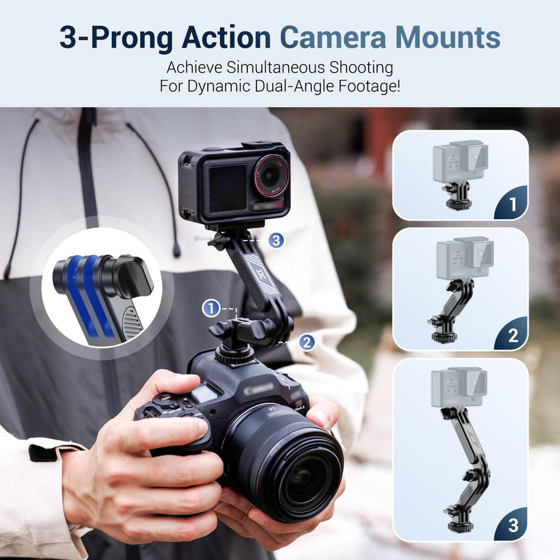 JJC Magnetic Cold Shoe Mount for iPhone 16 15 14 13 & Action Camera, with 1/4" 20, Foldable Detachable Hot Shoe Phone Holder for Magsafe, for DJI OSMO Action 5 Pro 4 3, Hero 13 12 11, Insta360 Ace Magnetic Cold Shoe Mount with 1/4"-20