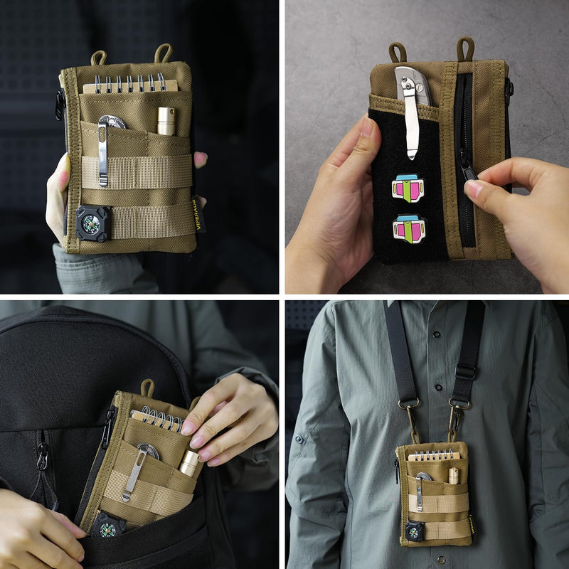 VIPERADE VE18 EDC Pouch, Pocket Organizer for Men, EDC Pocket Organizer, 3 Slots with 2 Zipper Pockets, Multitool Pouch khaki