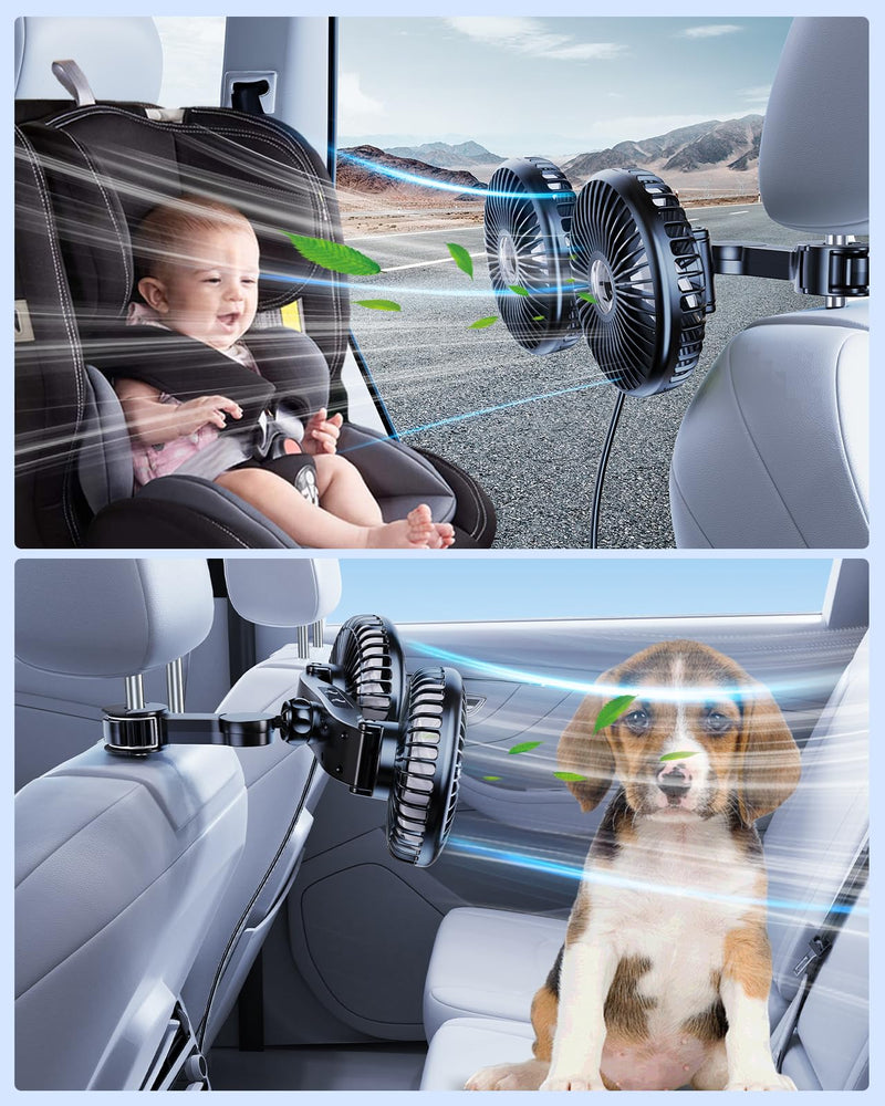 Car Fan for Back Seat, [Comes with Car Charger*1] 360°Rotatable USB Car Seat Fan for Baby Rear Facing, 3 Speeds Separate Control Car Fan for Backseat Kids, Car Cooling Fan for Vehicles SUV RV