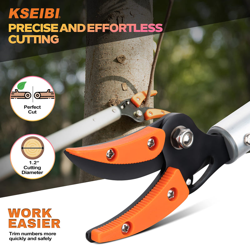 KSEIBI 143010 Long Reach 3.5 ft (1.0m) Cut & Hold Bypass Pruner - Lightweight Aluminum, Rust-Resistant, Ergonomic Grip, 1/4" Max Cut - Ideal for Precision Gardening & Pruning