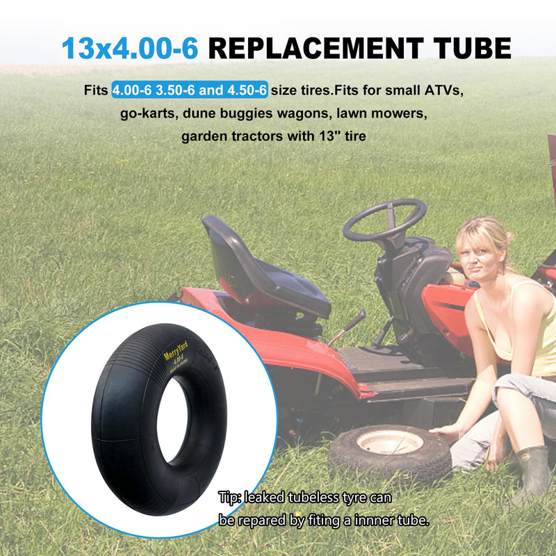 2-Pack of 13 * 4.00-6" Inner Tubes,TR13 Straight Valve Stem,High air tightness,Heavy Duty Replacement for Hand Truck,Wheelbarrows,Mowers,Utility Wagon,for 4.10/3.50-6 Wheel,350/400-6,3.50-6,4.10-6