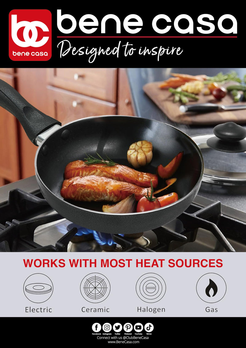 Bene Casa - Black Nonstick Aluminum Frying Pan with Glass Lid (6") - Dishwasher Safe for Easy Cleaning
