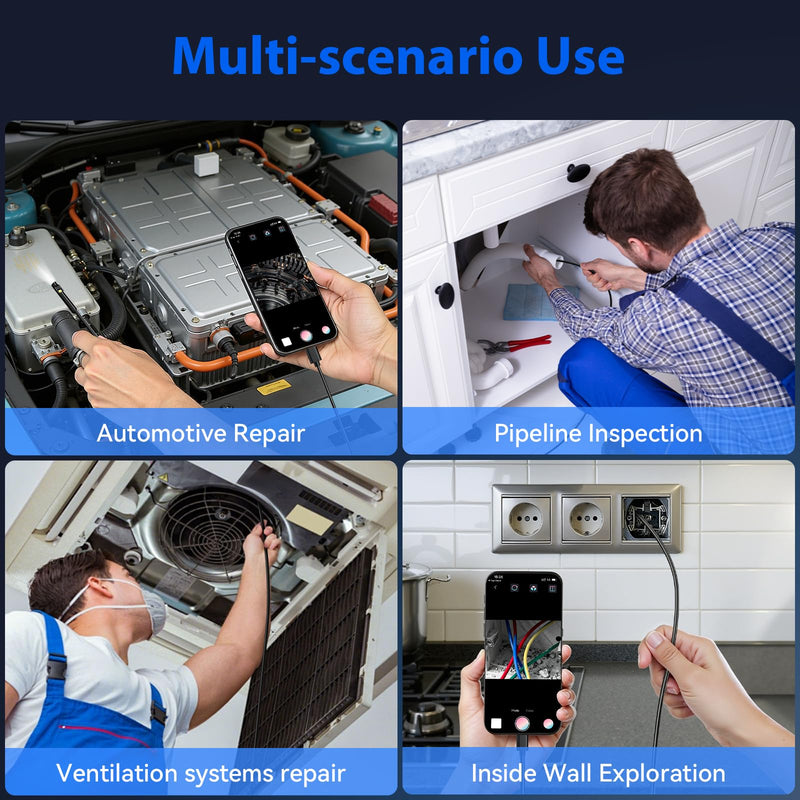 Endoscope Camera with Light, Dual-Lens 1920P HD Borescope Tools with 8+1 Adjustable LED Lights, 32.8FT Semi-Rigid Snake Cord IP67 Waterproof Inspection Camera for iPhone, iPad, iOS and Android Phone Dual Lens